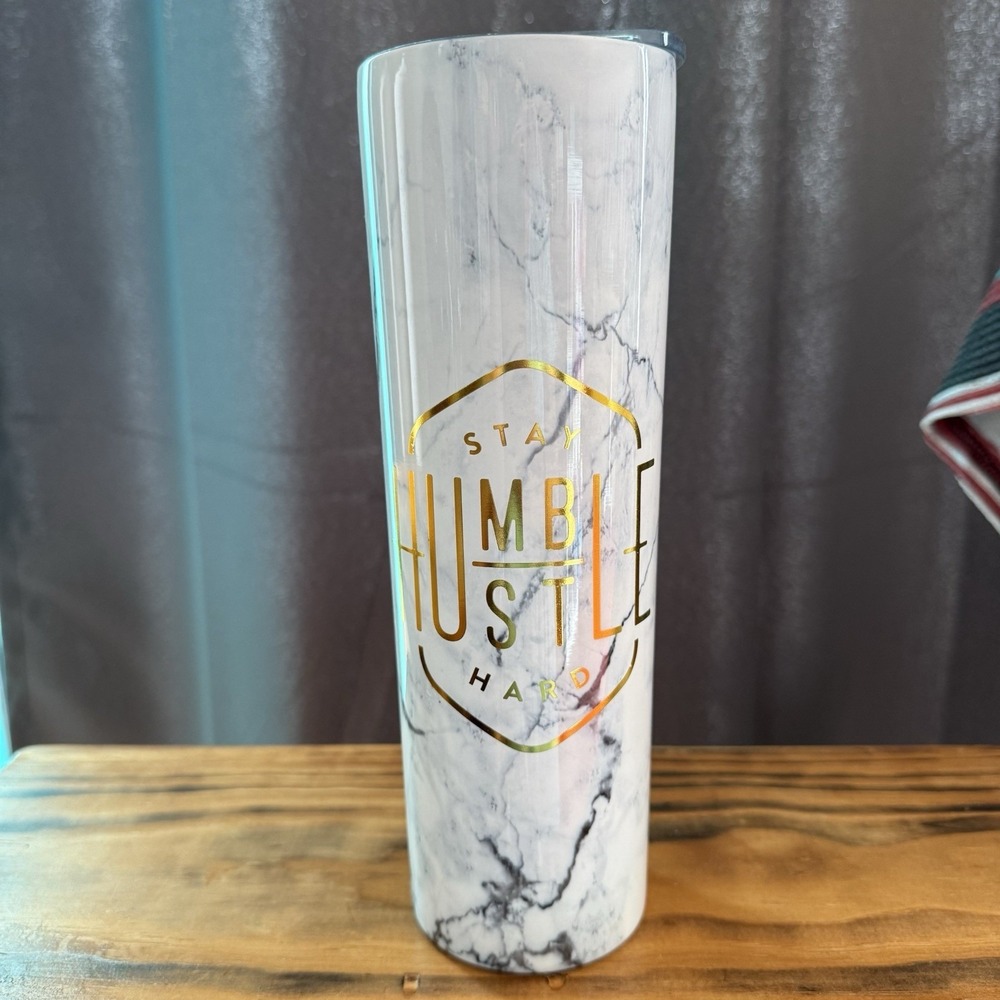 Stay Humble Hustle Hard Tumbler| 20oz Stainless Steel|White Marbled Tumbler 20oz